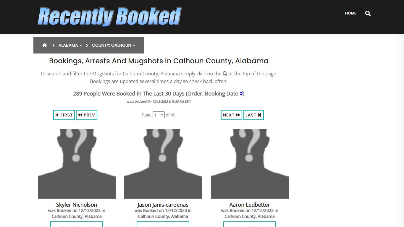 Bookings, Arrests and Mugshots in Calhoun County, Alabama - Recently Booked