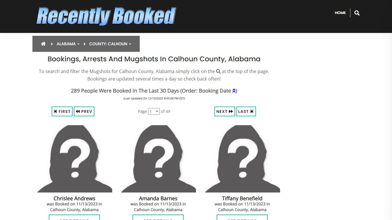 Bookings, Arrests and Mugshots in Calhoun County, Alabama - Recently Booked